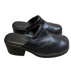 Mules Women 7.5 EU 38 Black Leather Platform Clogs Retro 70s Hippie Grunge
